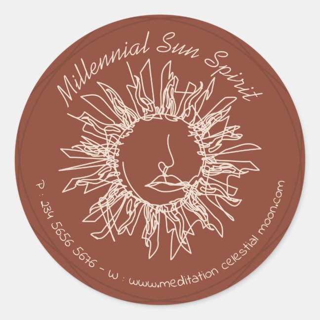 Terracotta Abstract Spiritual Face Celestial Sun Classic Round Sticker