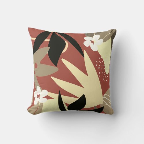 Terracotta Abstract Tropical Floral Throw Pillow