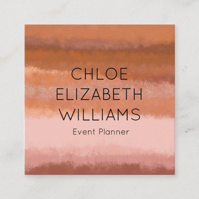 Terracotta Abstract Watercolor Textured Stripes Square Business Card (Front)