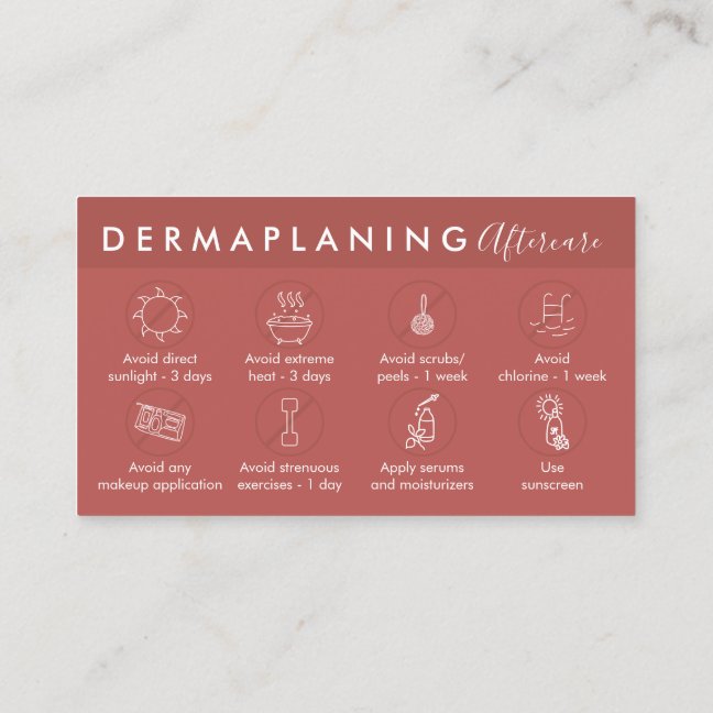 Terracotta Aftercare Instructions for Dermaplaning Business Card