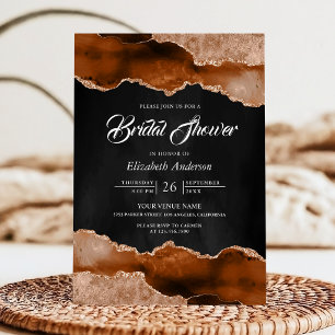 Terracotta Agate Marble Black Bridal Shower Invitation