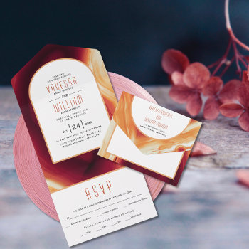 Terracotta Agate Slice Geode Fall Wedding All In One Invitation by weddings_ at Zazzle