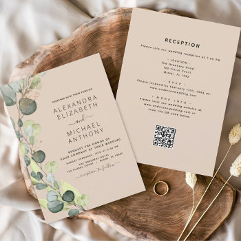 Terracotta All In One Eucalyptus Qr Code Wedding Invitation by Hot_Foil_Creations at Zazzle