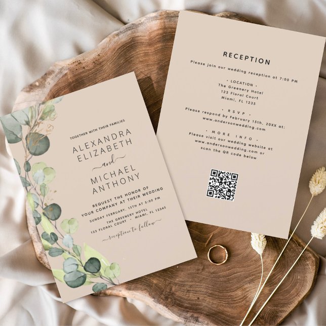 Terracotta All in One Eucalyptus QR Code Wedding Invitation (Creator Uploaded)