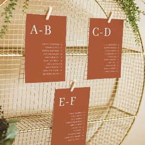 Terracotta Alphabetical Wedding Seating Chart Card