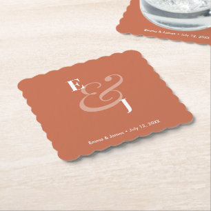 Terracotta Ampersand Wedding Reverse Cocktail Paper Coaster