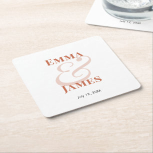 Terracotta Ampersand Wedding Square Paper Coaster
