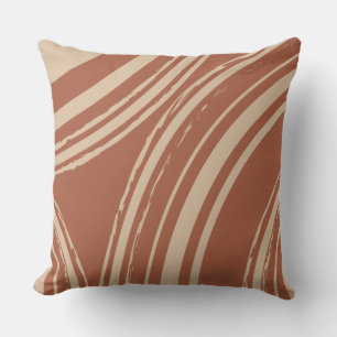 Terracotta and Beige Wave Circles Throw Pillow