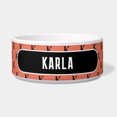 Terracotta and Black Simple Name Initial Cat Dog Bowl