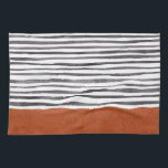 Terracotta and Black White Stripes   Kitchen Towel<br><div class="desc">Stylish terracotta and black stripes watercolor illustration</div>