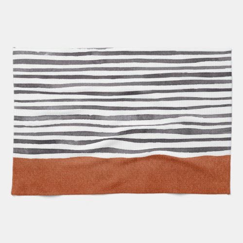 Terracotta and Black White Stripes   Kitchen Towel