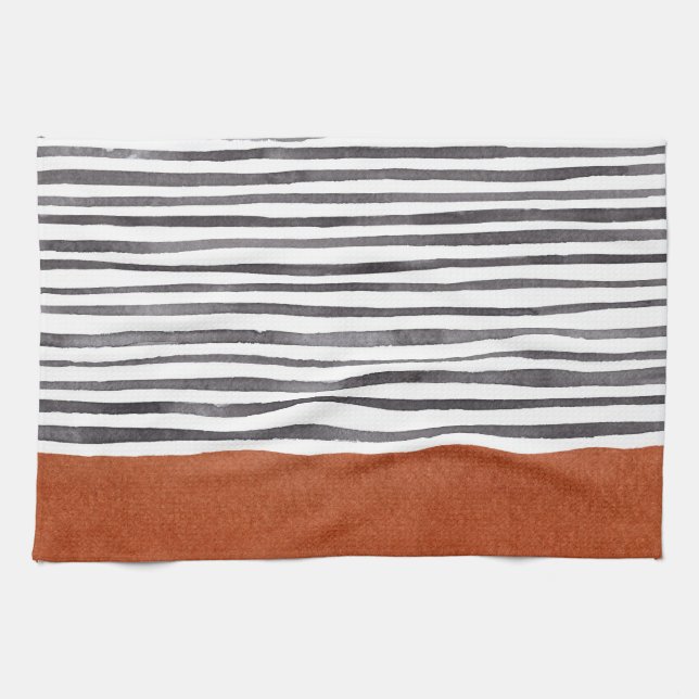 Terracotta and Black White Stripes   Kitchen Towel (Horizontal)