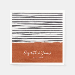 Terracotta and Black White Stripes Napkins