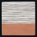 Terracotta and Black White Stripes   Stone Coaster<br><div class="desc">Stylish terracotta and black stripes watercolor illustration</div>