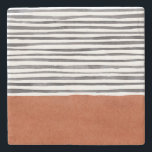 Terracotta and Black White Stripes   Stone Coaster<br><div class="desc">Stylish terracotta and black stripes watercolor illustration</div>