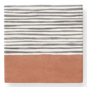 Terracotta and Black White Stripes   Stone Coaster