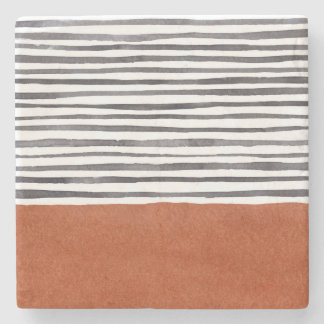 Terracotta and Black White Stripes   Stone Coaster