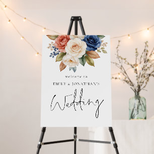Terracotta and Blue Florals Welcome Wedding Foam Board