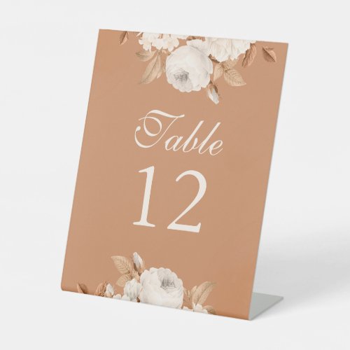 Terracotta and Blush Pink Floral Table Numbers Pedestal Sign