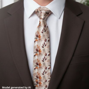 Terracotta and Burgundy Fall Leaves Boho Autumn Neck Tie