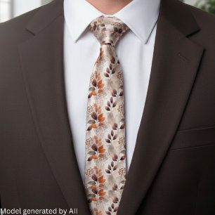 Terracotta and Burgundy Fall Leaves Boho Autumn Neck Tie