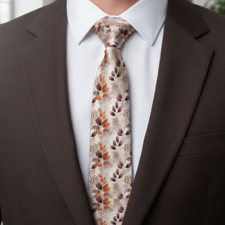 Terracotta and Burgundy Fall Leaves | Boho Autumn Neck Tie