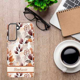 Terracotta and Burgundy Fall Leaves   Boho Autumn Samsung Galaxy S21 Case