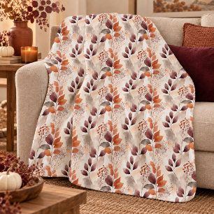 Terracotta and Burgundy Fall Leaves Boho Autumn Sherpa Blanket
