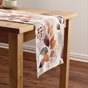Terracotta and Burgundy Fall Leaves Boho Autumn Short Table Runner