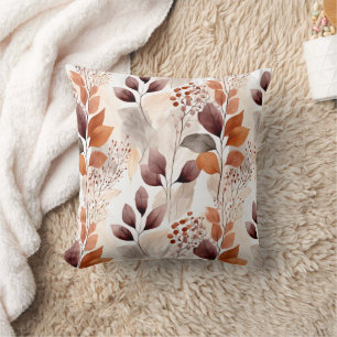 Terracotta and Burgundy Fall Leaves   Boho Autumn Throw Pillow