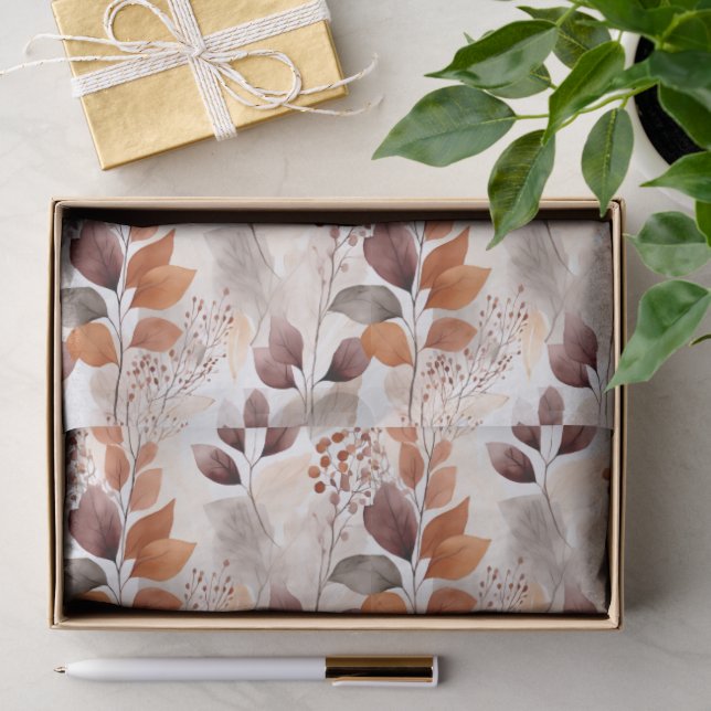 Terracotta and Burgundy Fall Leaves | Boho Autumn Tissue Paper (Gift)