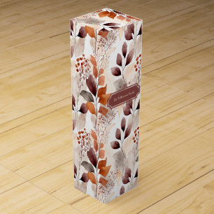 Terracotta and Burgundy Fall Leaves Boho Autumn Wine Box