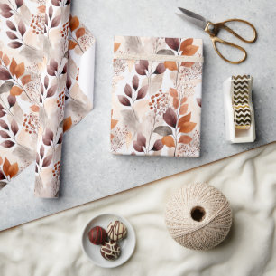 Terracotta and Burgundy Fall Leaves Boho Autumn Wrapping Paper