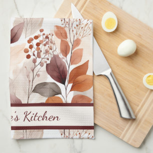 Terracotta and Burgundy Fall Leaves Custom Boho Kitchen Towel