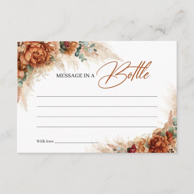 Terracotta and burgundy floral Message in a bottle Enclosure Card (Front)