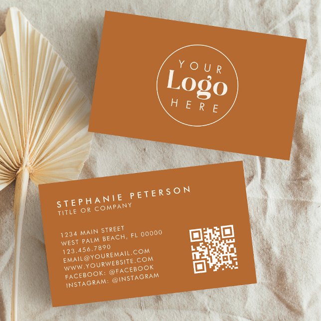 Terracotta and Cream Custom Company Logo QR Code Business Card (Creator Uploaded)