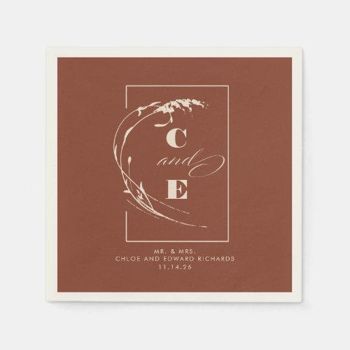 Terracotta and Ecru Modern Wedding Monogram Napkins