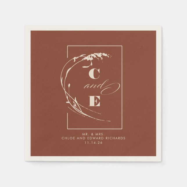 Terracotta and Ecru Modern Wedding Monogram Napkins (Front)