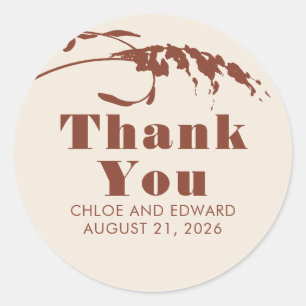 Terracotta and Ecru Pampas Grass Thank You Classic Round Sticker