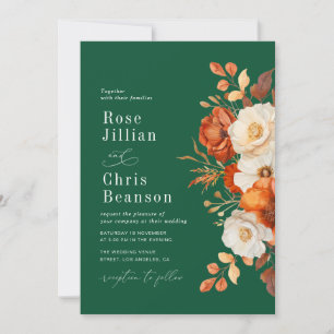 Terracotta And Emerald Green Floral Wedding Invitation