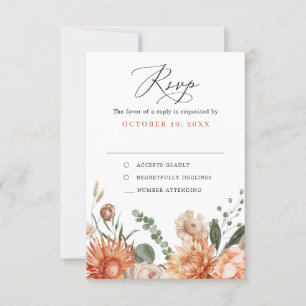 Terracotta and Emerald Green Rustic Floral Wedding RSVP Card