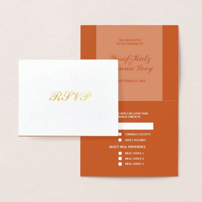 Terracotta and Foil Wedding RSVP Response Card (Display)