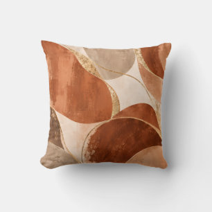 Terracotta and Gold Abstract Waves Throw Pillow