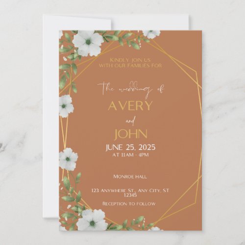Terracotta and Gold Elegant Wedding Invitation 