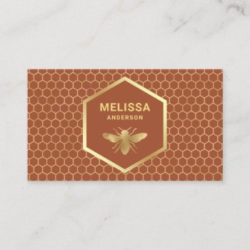 Terracotta And Gold Honeycomb Honey Bee Beekeeper Business Card by ShabzDesigns at Zazzle