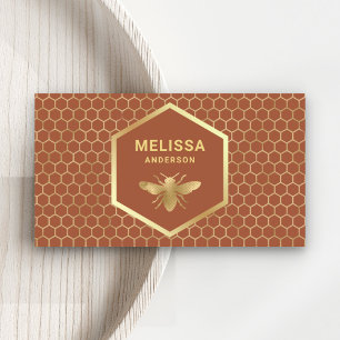 Terracotta and Gold Honeycomb Honey Bee Beekeeper Business Card