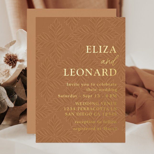 Terracotta and Gold Minimalist Fall Foil Invitation (Creator Uploaded)