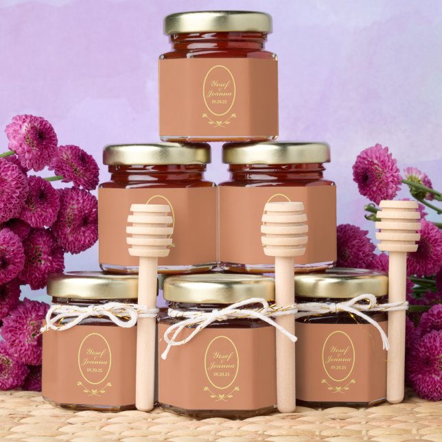 Terracotta and Gold Rose Wedding Honey Jar Favors (Insitu)
