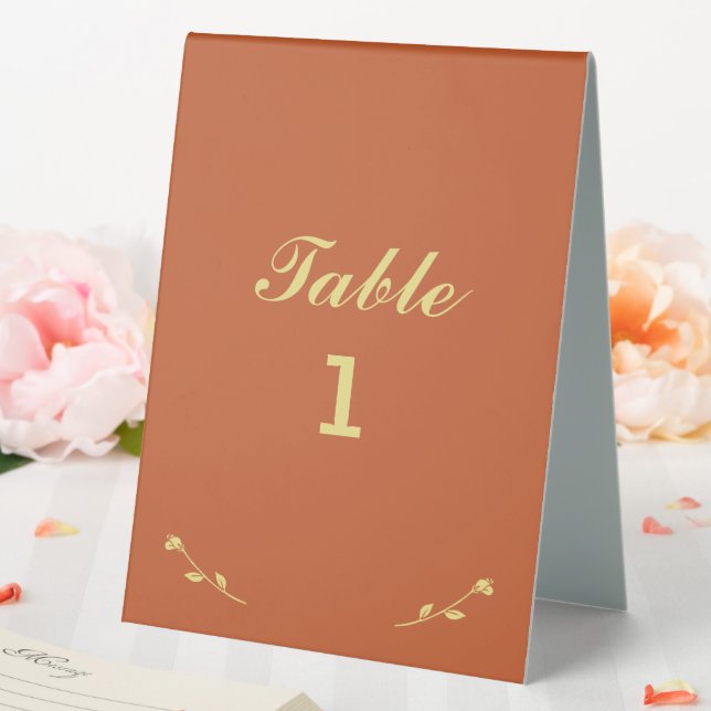 Terracotta and Gold Table Number Table Tent (In SItu (Wedding))