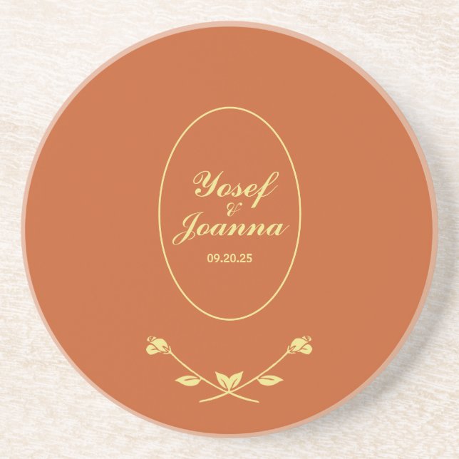 Terracotta and Gold Wedding Coaster (Front)